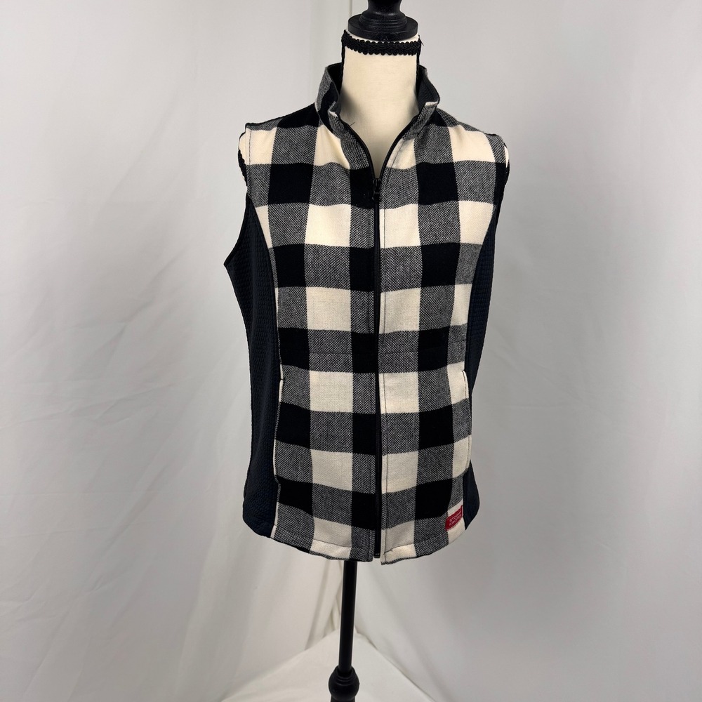 Stormy Kromer Vest Women S Black White Buffalo Plaid Wool Blend Zip Front
